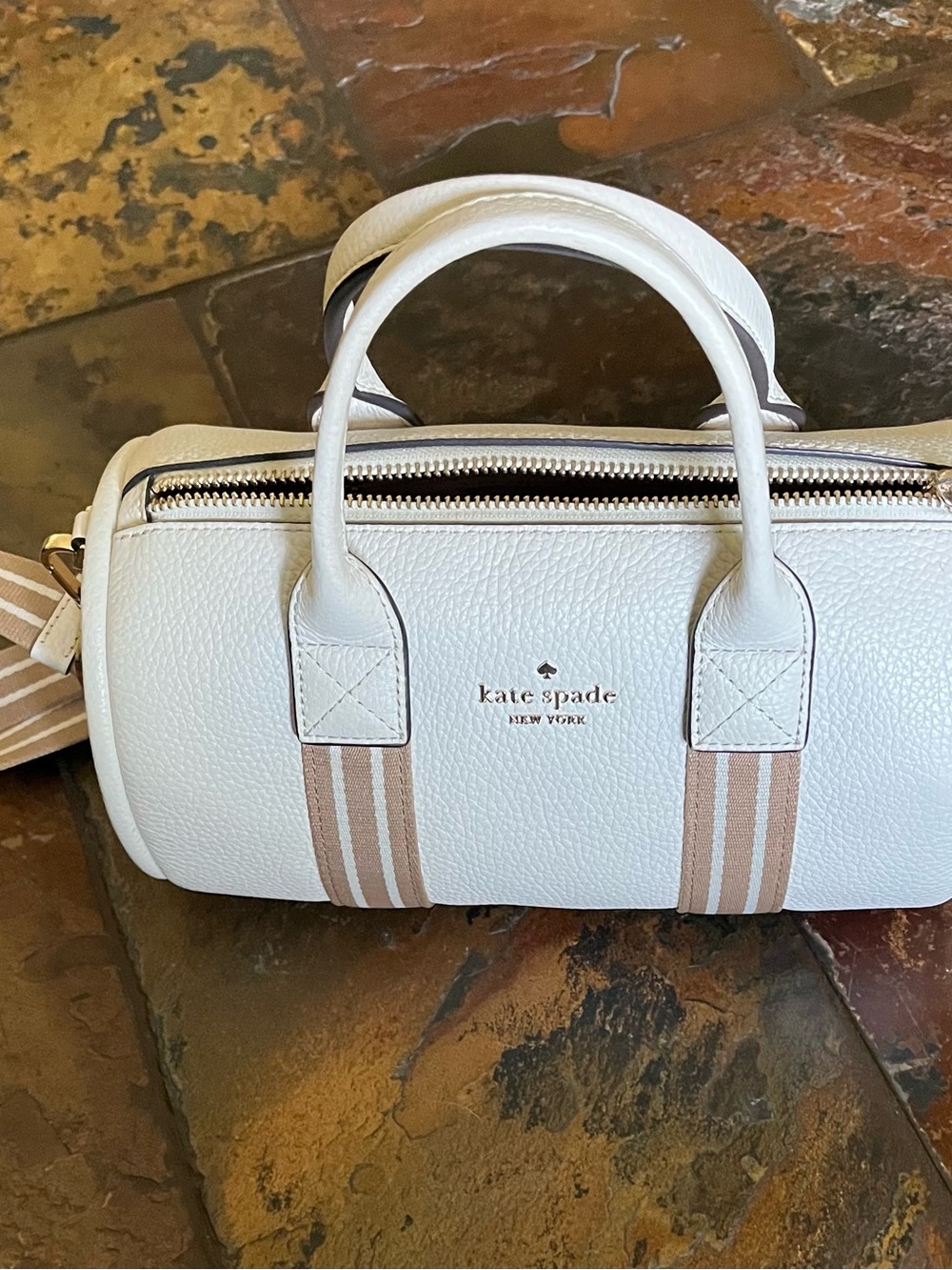 kate spade Creamy White Pebbled Leather Rosie Duffle Crossbody